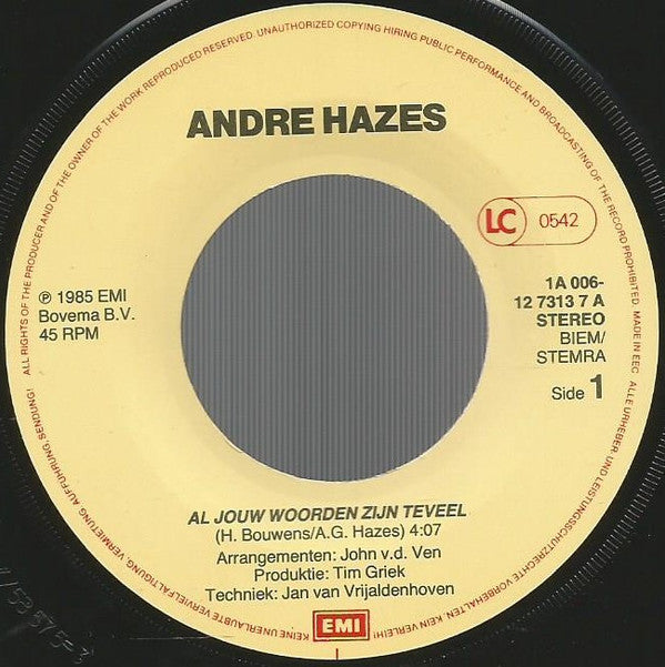 André Hazes -Al Jouw Woorden Zijn Te Veel