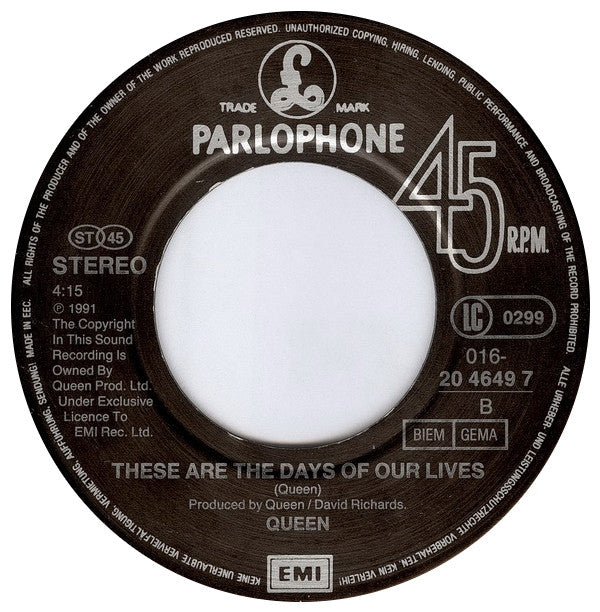Queen -Bohemian Rhapsody / These Are The Days Of Our Lives