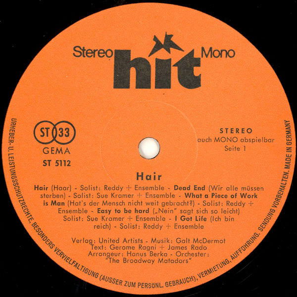 Reddy (2), Sue Kramer*, The Broadway Matadors* -Hair