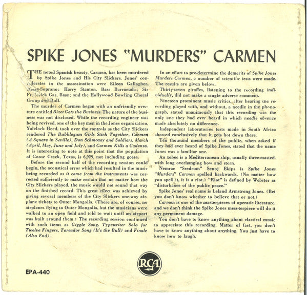 Spike Jones And His City Slickers -Carmen Murdered ! Spike Jones Suspected