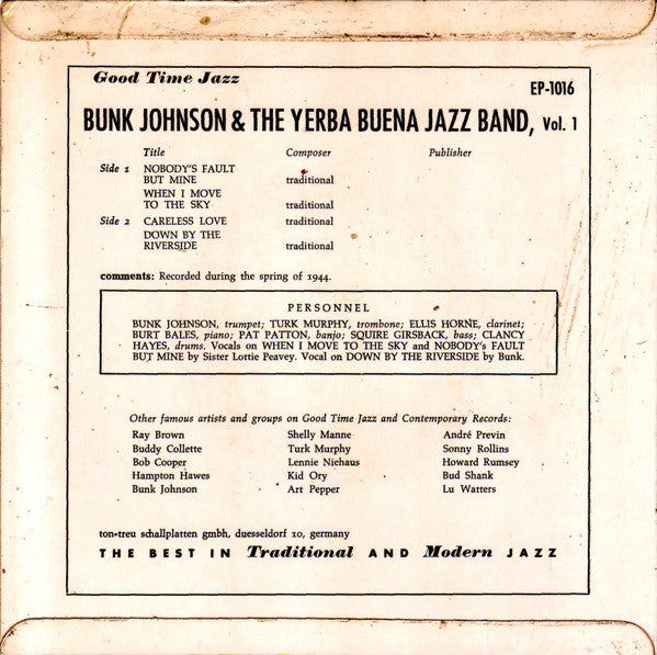 Bunk Johnson & The Yerba Buena Jazz Band -Volume 1