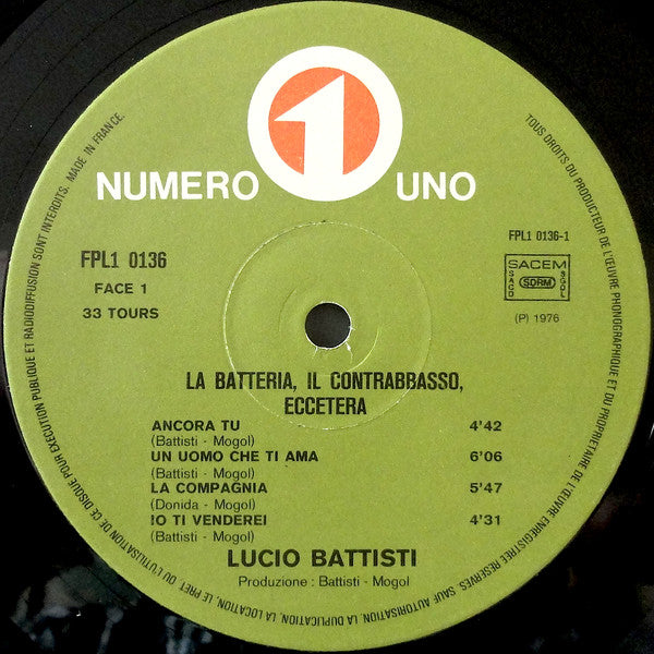 Lucio Battisti -Lucio Battisti, La Batteria, Il Contrabbasso, Eccetera