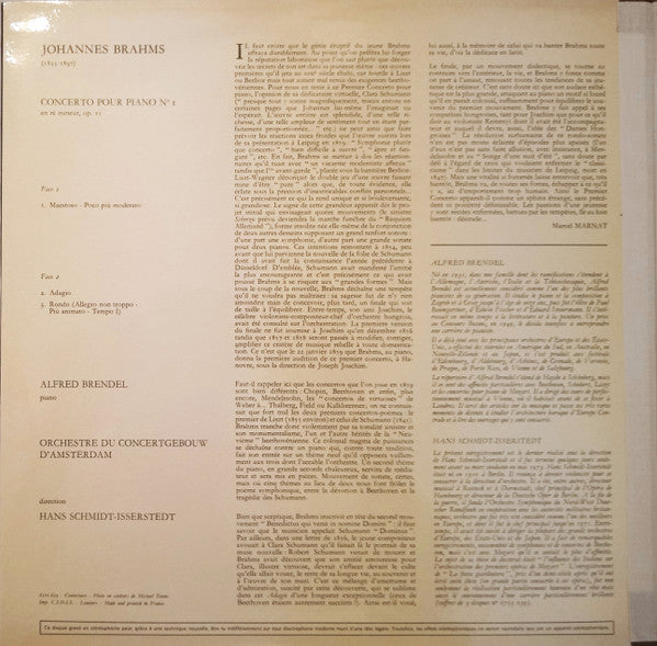 Brahms* - Alfred Brendel, Orchestre Du Concertgebouw D'Amsterdam*, Hans Schmidt-Isserstedt - Concerto Pour Piano No. 1
