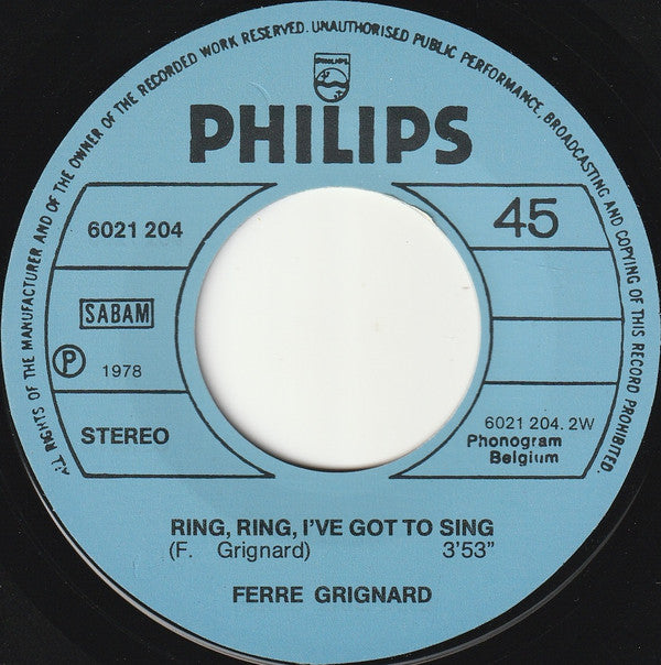 Ferre Grignard -Drunken Sailor / Ring, Ring, I've Got To Sing