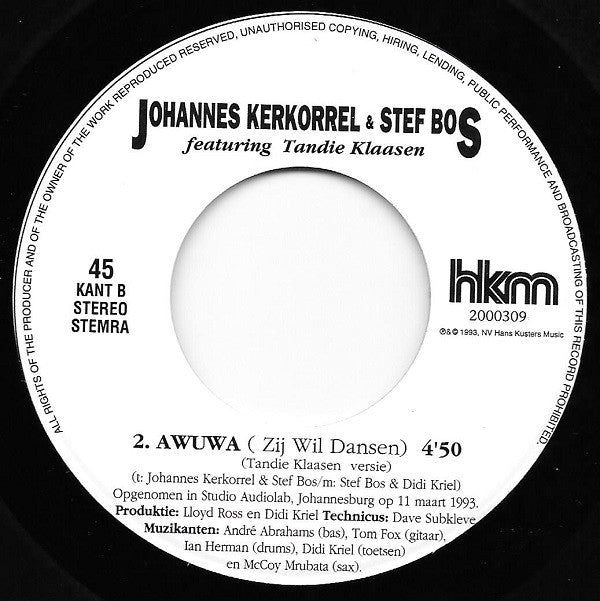 Johannes Kerkorrel & Stef Bos Featuring Tandie Klaasen* -Awuwa (Zij Wil Dansen)
