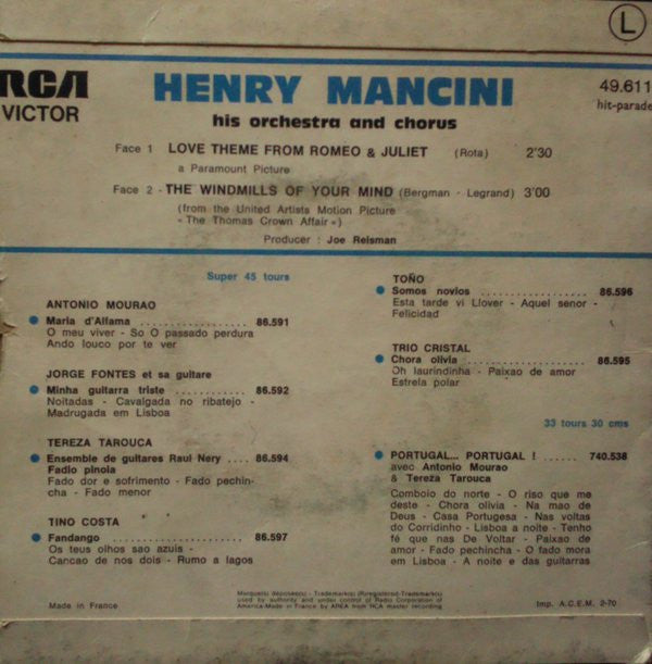 Henry Mancini, His Orchestra And Chorus* -Love Thème From Romeo Et Juliette