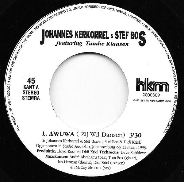 Johannes Kerkorrel & Stef Bos Featuring Tandie Klaasen* -Awuwa (Zij Wil Dansen)