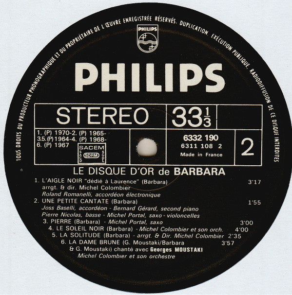 Barbara (5) - Le Disque D'or De Barbara