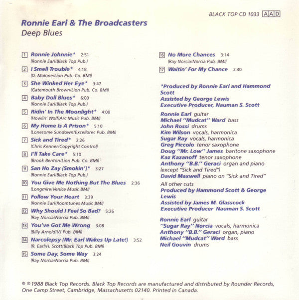Ronnie Earl & The Broadcasters* -Deep Blues