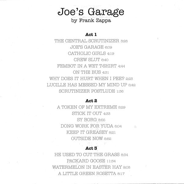 Zappa* -Joe's Garage Acts 1, 2 & 3