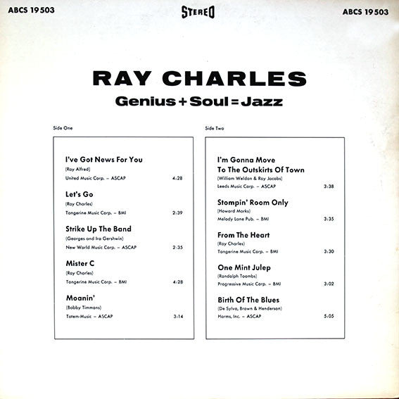 Ray Charles -Genius + Soul = Jazz