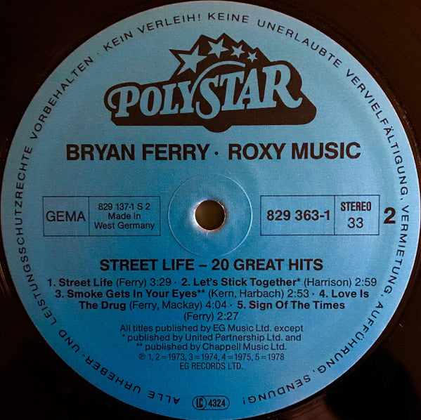 Roxy Music / Bryan Ferry -Street Life - 20 Great Hits