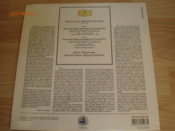 Wolfgang Amadeus Mozart - Berliner Philharmoniker Solist Und Dirigent:  Wolfgang Schneiderhan -Violinkonzerte: Nr. 4 D-dur Kv 218 / Nr. 5 A-dur Kv 219