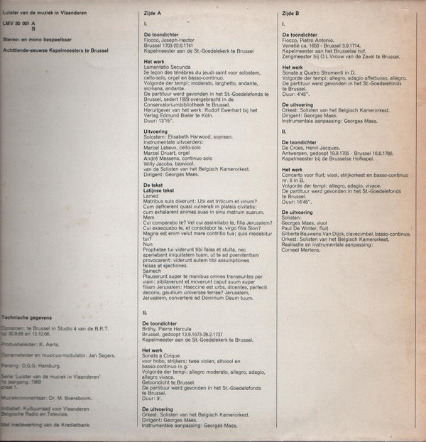 Various - Luister Van De Muziek In Vlaanderen 1 - Achttiende-eeuwse Kapelmeesters Te Brussel