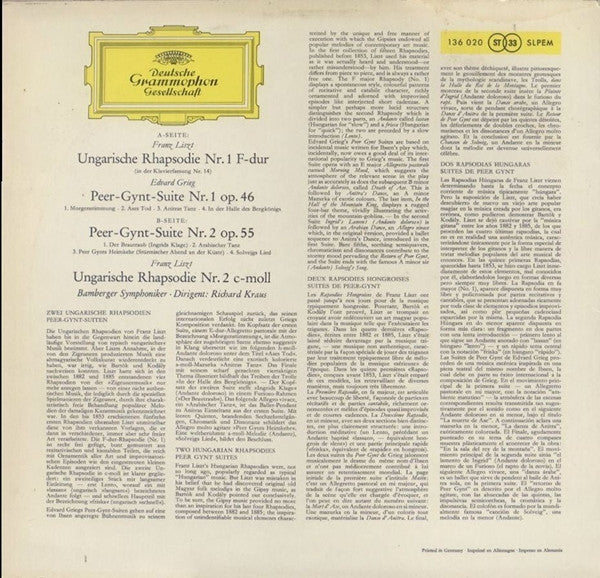 Liszt*, Grieg* - Bamberger Symphoniker, Richard Kraus - Ungarische Rhapsodien Nr. 1 Und Nr. 2 / Peer-Gynt-Suiten Nr. 1 Und Nr. 2