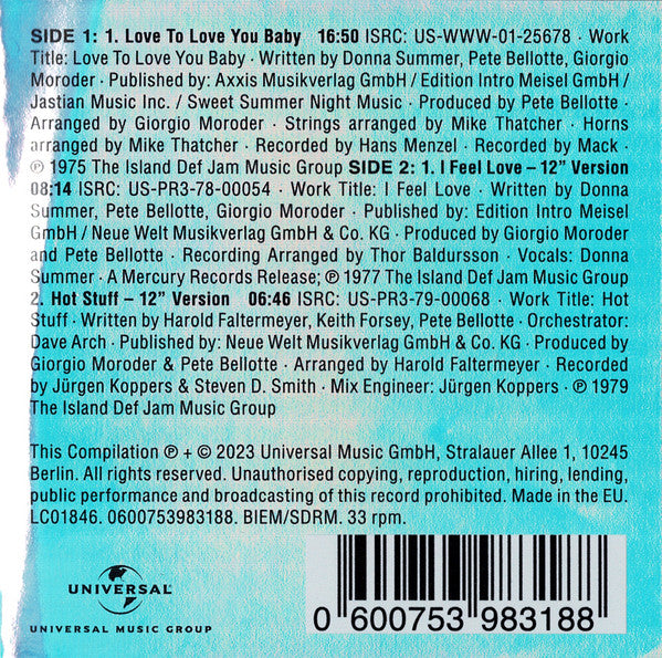 Donna Summer - Love To Love You Baby / I Feel Love / Hot Stuff