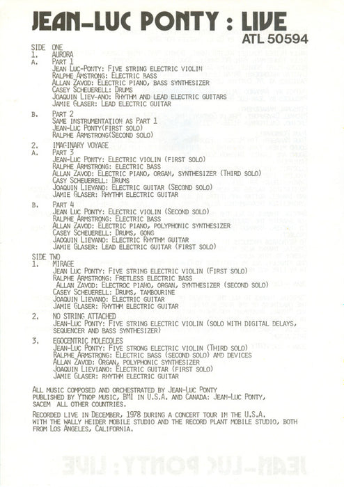 Jean-Luc Ponty - Live