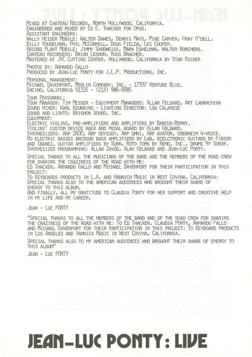 Jean-Luc Ponty - Live