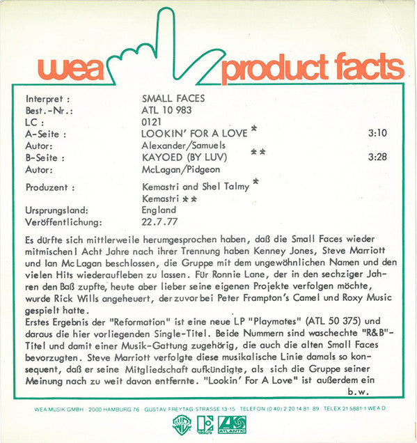 Small Faces -Lookin' For A Love B/W Kayoed (By Luv)