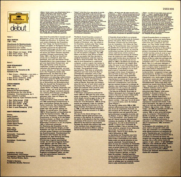 Amati-Ensemble Berlin - Bartók* / Strawinsky* / Webern* - Divertimento Für Streichorchester • Concerto In D • Fünf Sätze Op.5