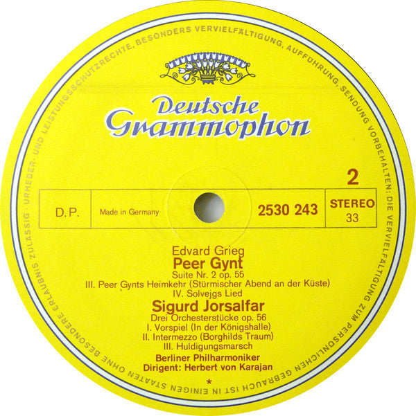 Edvard Grieg - Berliner Philharmoniker • Herbert von Karajan -Peer Gynt-Suiten 1 & 2 / Sigurd Jorsalfar