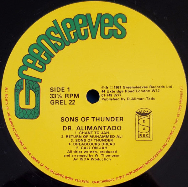 Dr. Alimantado - Sons Of Thunder