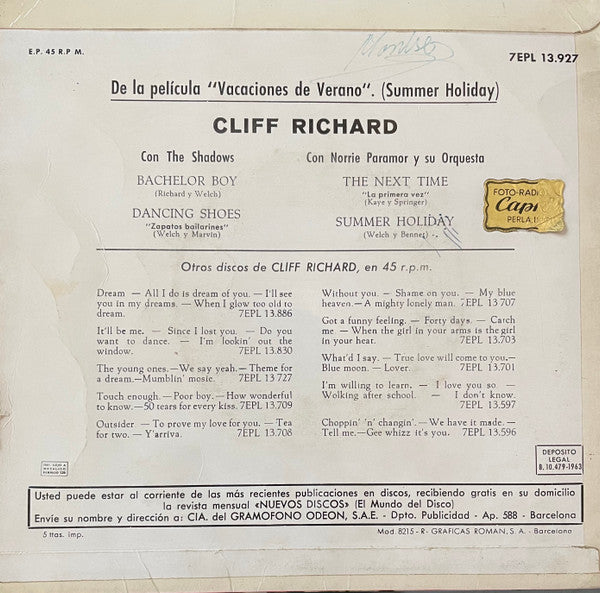 Cliff Richard And The Shadows* -Summer Holiday