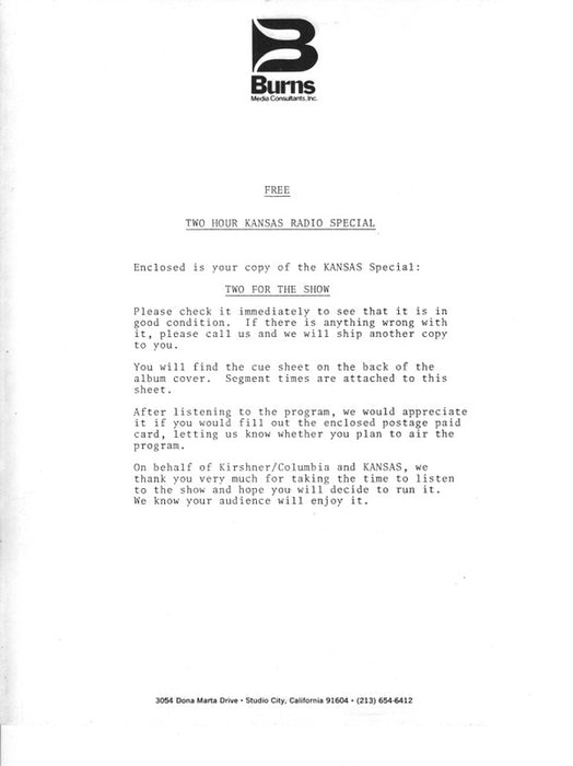 Kansas (2) -Two For The Show - A Radio Special