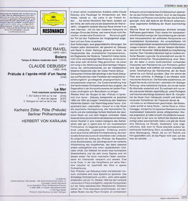 Ravel*, Debussy*, Berliner Philharmoniker · Herbert von Karajan -Ravel: Bolero · Debussy: La Mer · Prèlude À L'Après-midi D'Un Faune