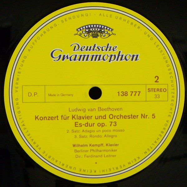 Beethoven* – Wilhelm Kempff, Berliner Philharmoniker · Ferdinand Leitner -Klavierkonzert Nr. 5 Es-dur