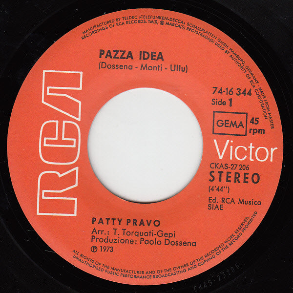 Patty Pravo -Pazza Idea / Morire Tra Le Viole