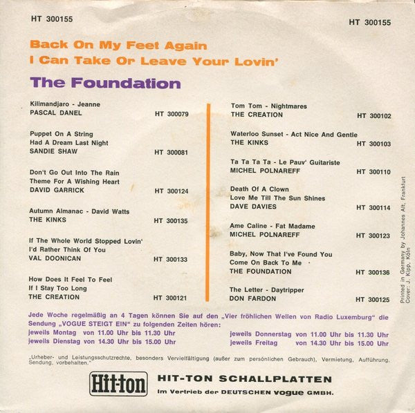 The Foundation* -Back On My Feet Again / I Can Take Or Leave Your Loving