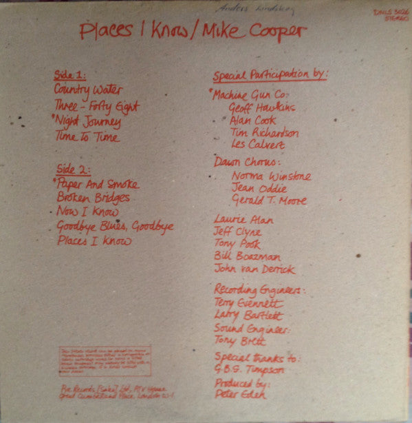 Mike Cooper With The Machine Gun Co. And Michael Gibbs -Places I Know