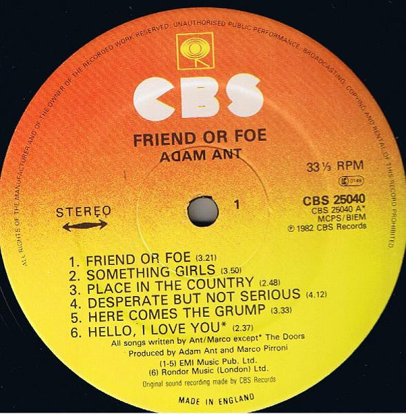 Adam Ant -Friend Or Foe