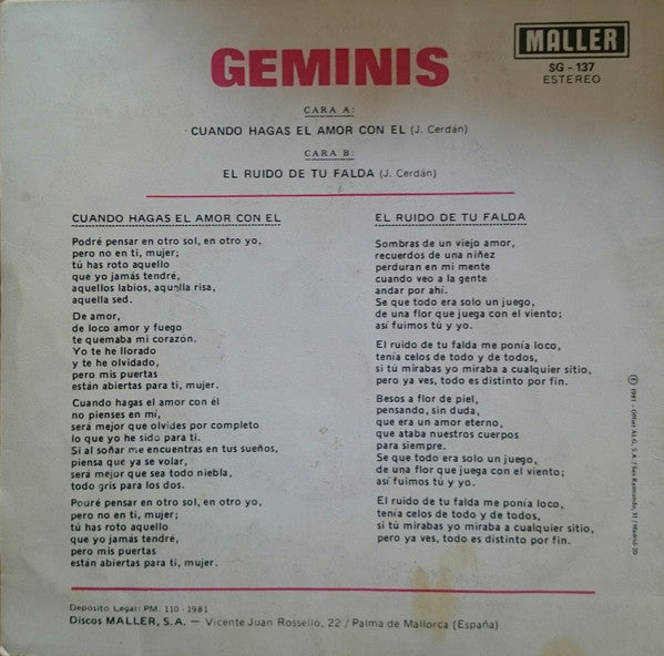 Geminis (3) -Cuando Hagas El Amor Con El / El Ruido De Tu Falda