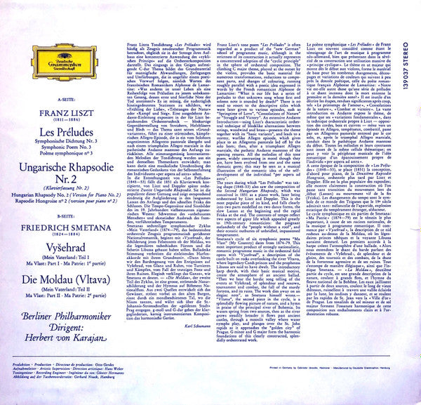 Liszt* / Smetana* - Berliner Philharmoniker, Herbert von Karajan - Les Préludes · Ungarische Rhapsodie Nr. 2 / Vyšehrad · Die Moldau