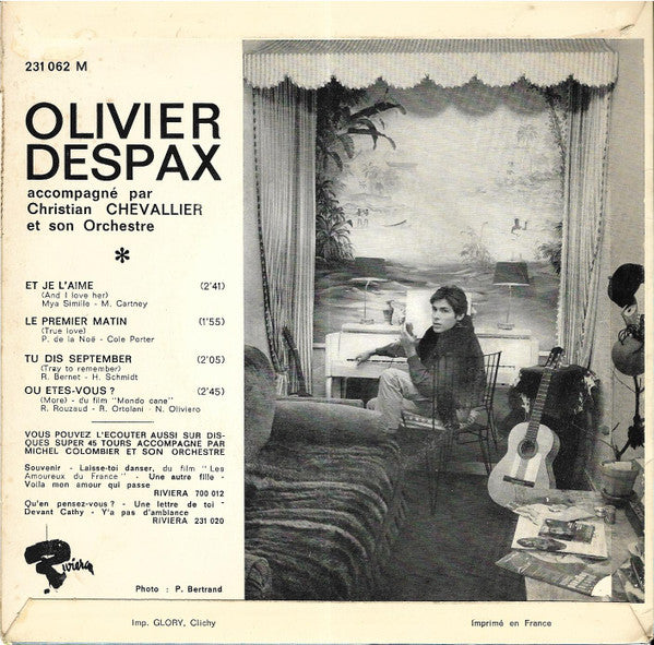 Olivier Despax Accompagné Par Christian Chevallier Et Son Orchestre -Et Je L'aime