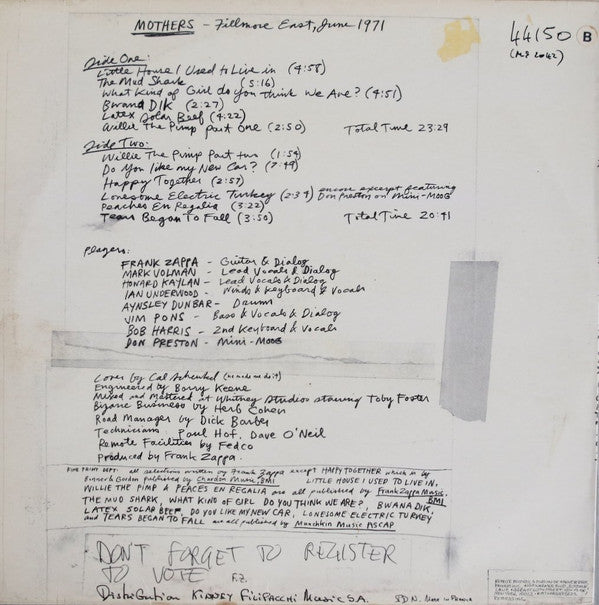 The Mothers -Fillmore East - June 1971