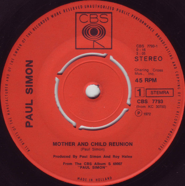 Paul Simon -Mother And Child Reunion / Paranoia Blues