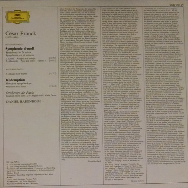 César Franck, Orchestre De Paris . Daniel Barenboim -Symphonie D-Moll = In D Minor