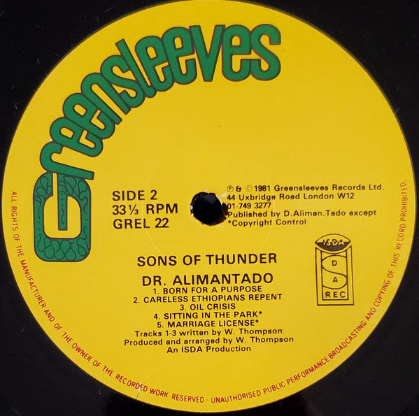 Dr. Alimantado - Sons Of Thunder