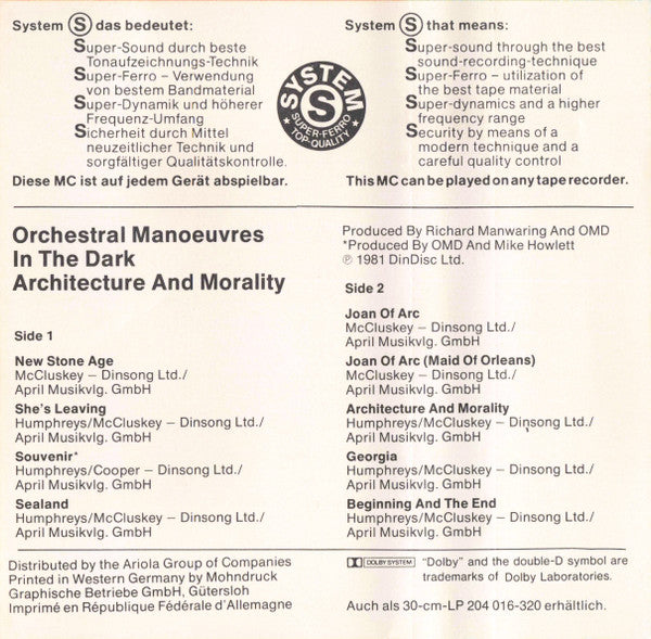 Orchestral Manœuvres In The Dark* -Architecture & Morality