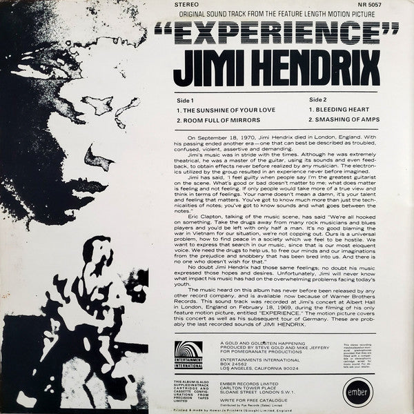Jimi Hendrix - Original Sound Track 'Experience'