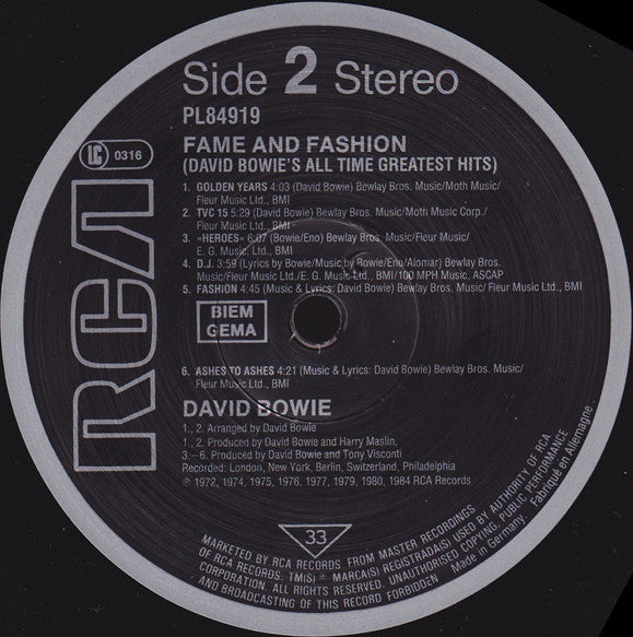 David Bowie -Fame And Fashion (David Bowie's All Time Greatest Hits)