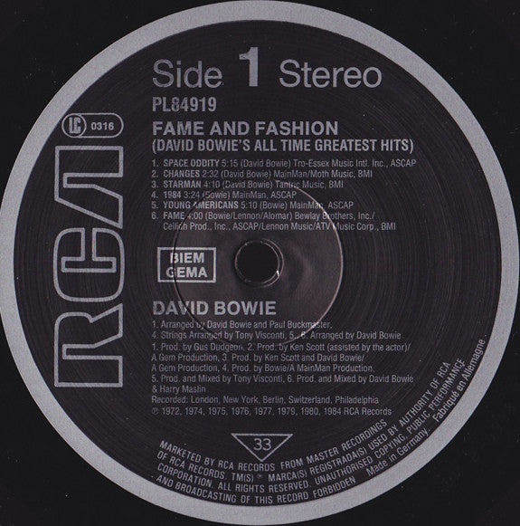 David Bowie -Fame And Fashion (David Bowie's All Time Greatest Hits)