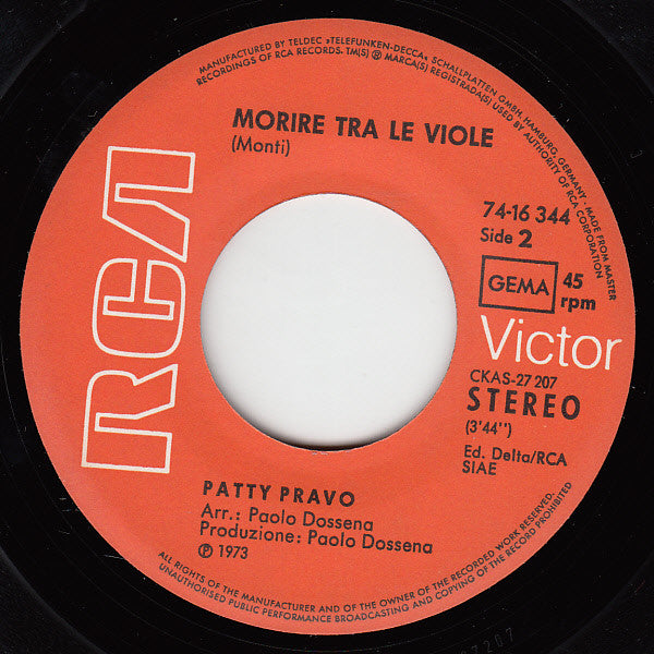 Patty Pravo -Pazza Idea / Morire Tra Le Viole