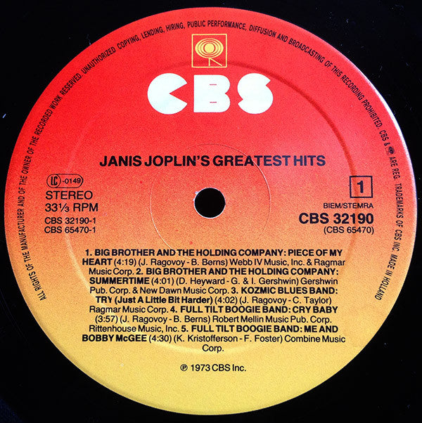 Janis Joplin -Janis Joplin's Greatest Hits