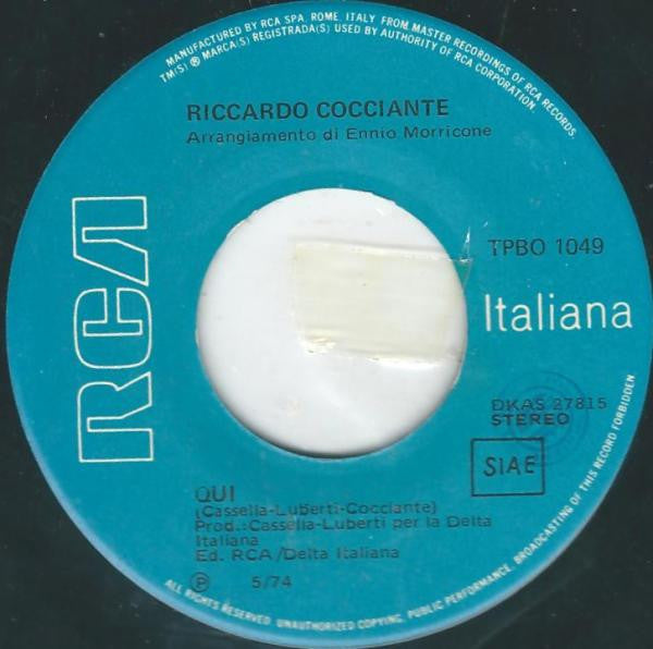 Riccardo Cocciante -Bella Senz'Anima / Qui