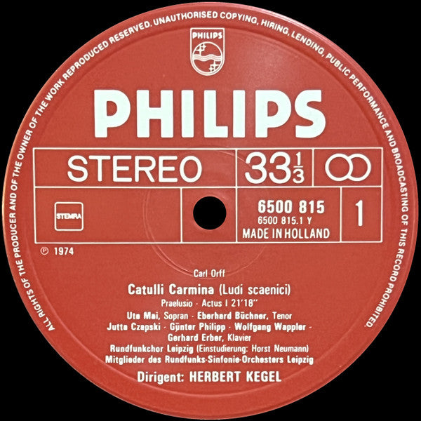 Carl Orff, Rundfunkchor* Und Rundfunk-Sinfonie-Orchester Leipzig, Herbert Kegel - Catulli Carmina