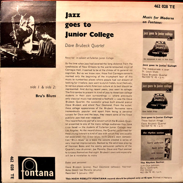 Dave Brubeck Quartet* -Jazz Goes To Junior College